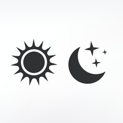  Night symbol of the moon with stars and sun, vector on white background 