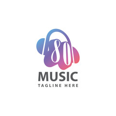 retro 80s music badge logo