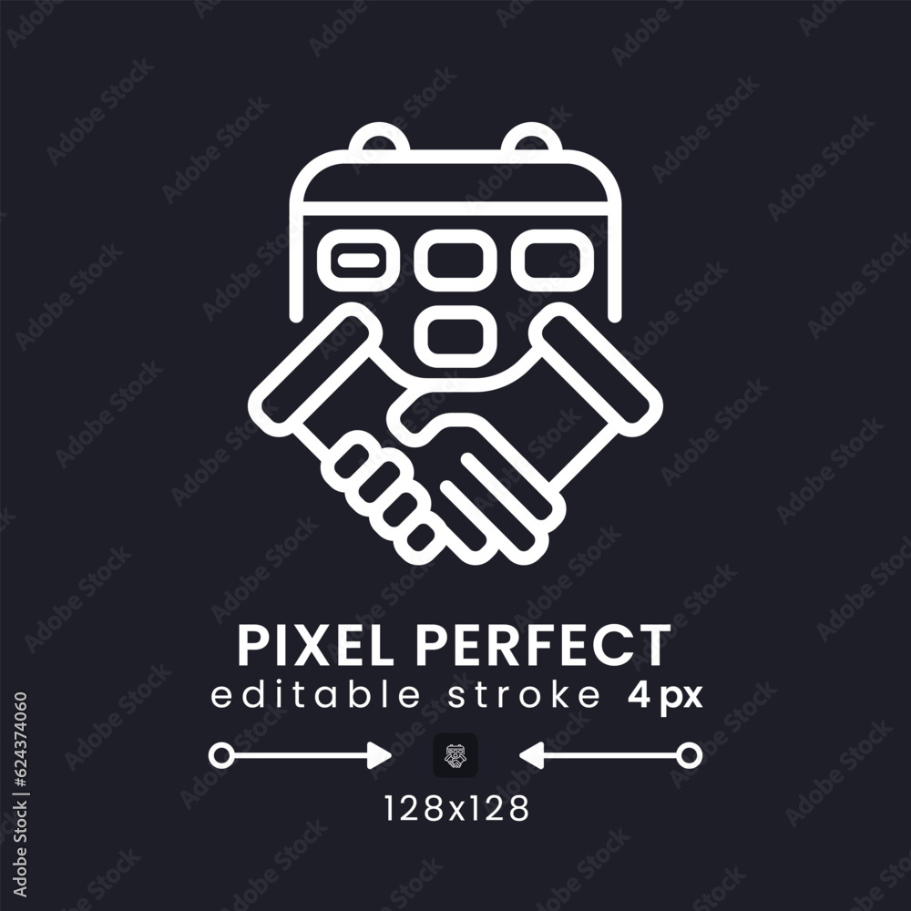 Poster scheduling service white linear desktop icon on black. process automation. online booking system. pi