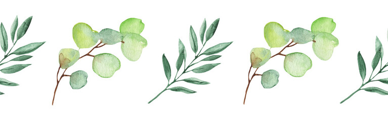 Greenery  floral design card.Forest branches green herbs greenery yellow leaf frame. wedding invitation poster invitation isolated on white background.