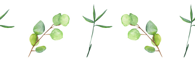 Greenery  floral design card.Forest branches green herbs greenery yellow leaf frame. wedding invitation poster invitation isolated on white background.