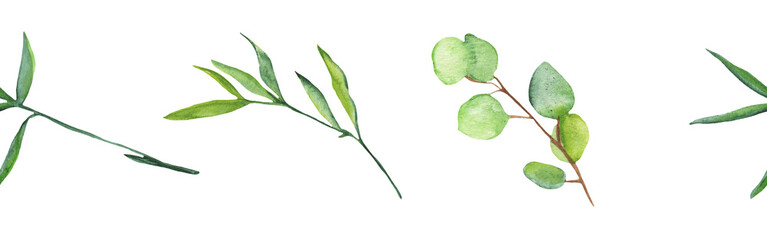 Greenery  floral design card.Forest branches green herbs greenery yellow leaf frame. wedding invitation poster invitation isolated on white background.