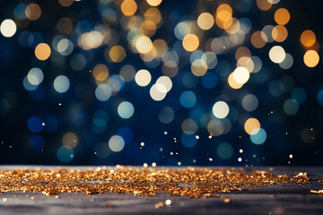 Fototapeta na wymiar Blue and gold Abstract background and bokeh on New Year's Eve. AI generativ.