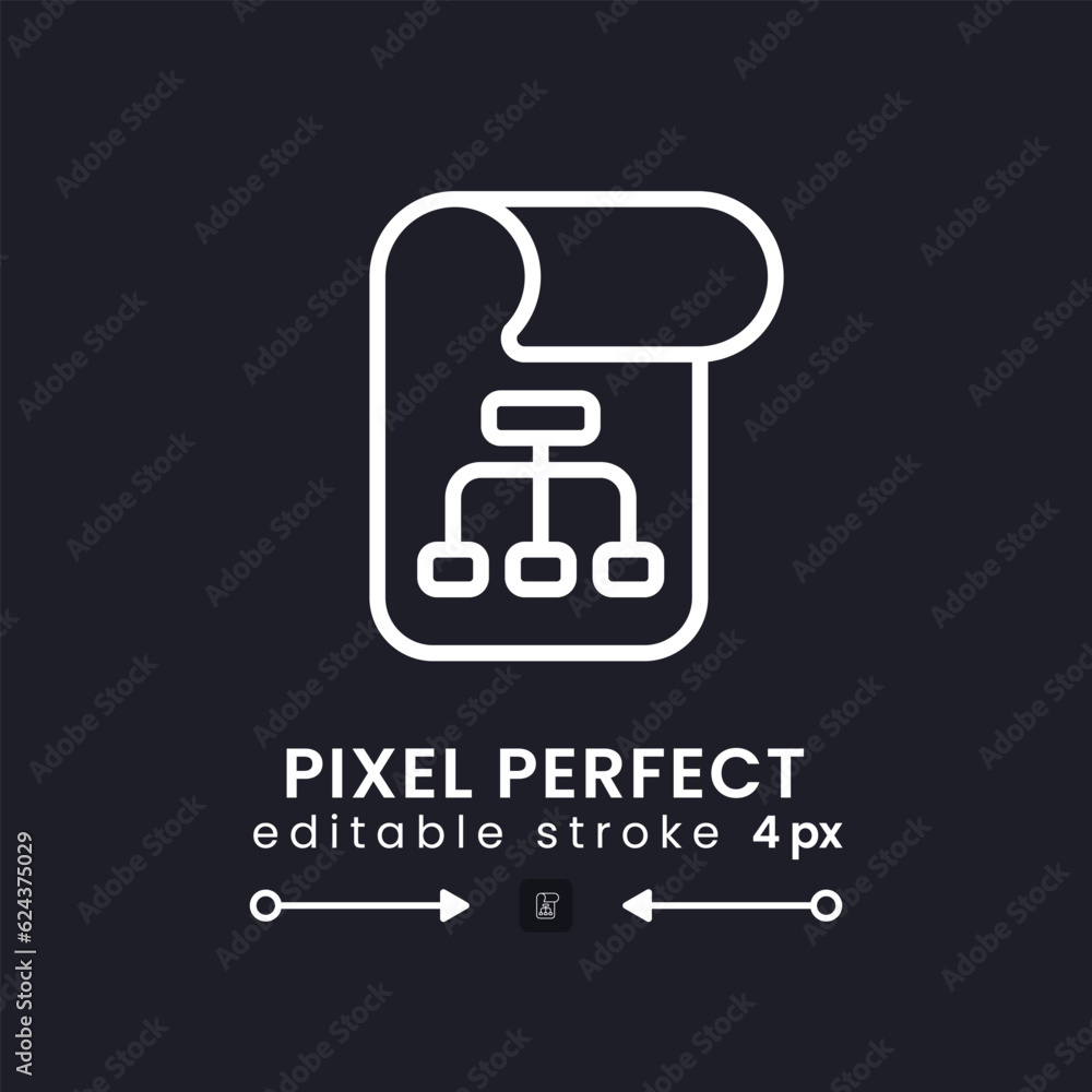 Poster project plan white linear desktop icon on black. software development. business management. work pro