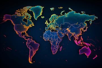 Neon colored world map generative AI