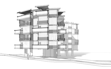Modern building sketch 3d illustration
