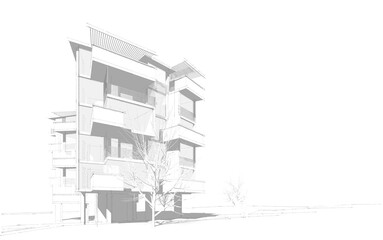 Modern building sketch 3d illustration