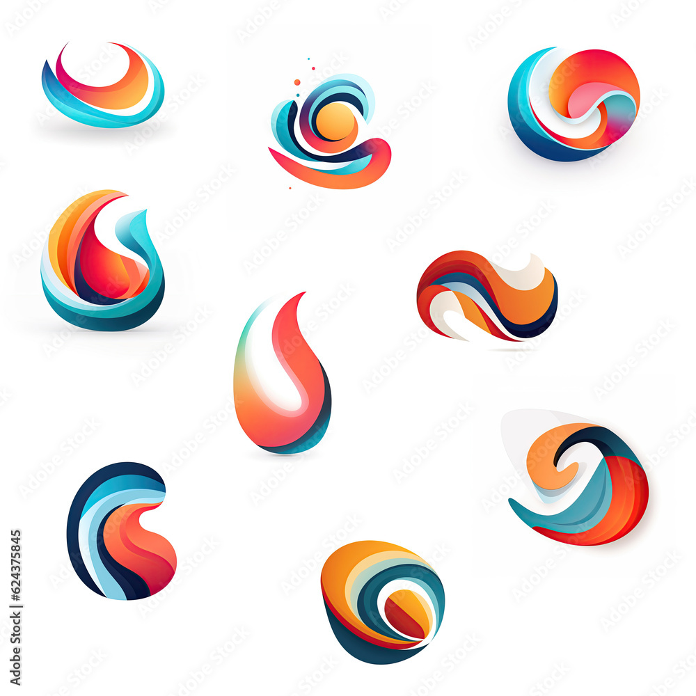 Poster a set of colorful swirls on a white background. generative ai.