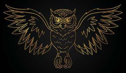 Decorative golden owl bird, golden element design banner style 32