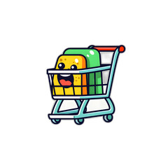 shopping cart cartoon, PNG transparent background