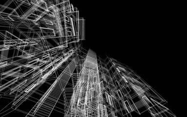 Modern building sketch 3d illustration