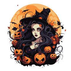 T-shirt or poster design with illustration on Halloween theme - 624376828