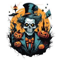 T-shirt or poster design with illustration on Halloween theme - 624377216