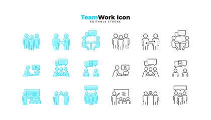 Set of team work Icons. Simple line art and editable stroke icons pack.