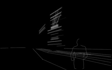 Modern building sketch 3d illustration