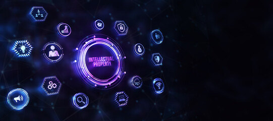 Internet, business, Technology and network concept. Virtual screen of the future and sees the inscription: Intellectual property. 3d illustration