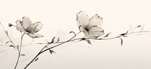 Plants on a white background. Flowers and branches in a minimalist style, isolated objects.