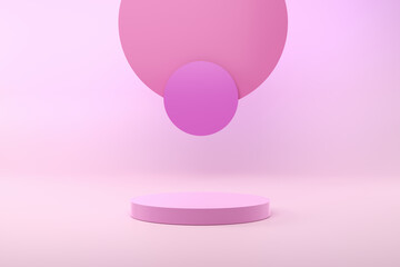 Pink round, circle or cylinder shape stage or podium template for advertisement and product presentation.