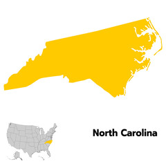 North Carolina with USA flag. USA map 