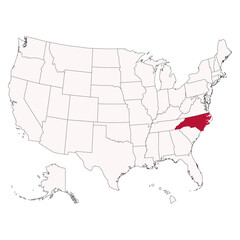North Carolina with USA flag. USA map 