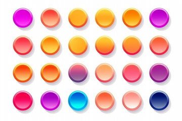 set of colorful buttons on white background, AI generated.