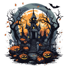 T-shirt or poster design with illustration on Halloween theme - 624378484