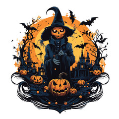 T-shirt or poster design with illustration on Halloween theme - 624378672