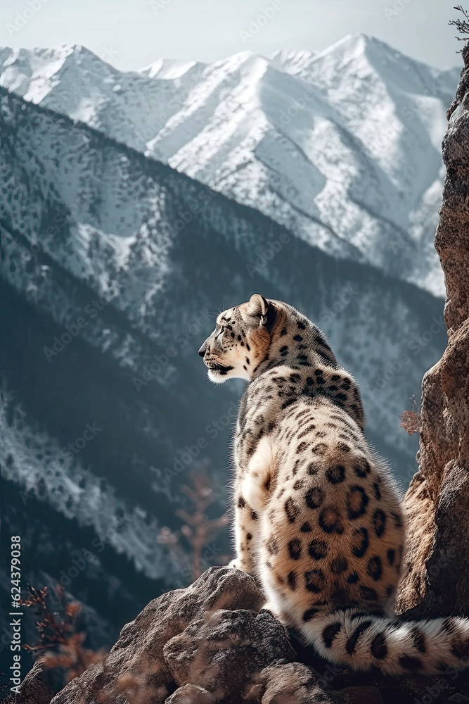 Wall mural Snow leopard in the mountains