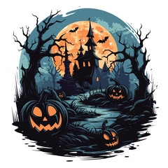 T-shirt or poster design with illustration on Halloween theme - 624379000