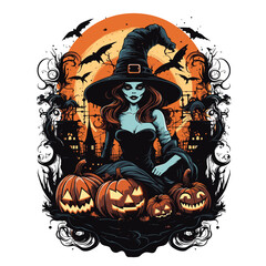 T-shirt or poster design with illustration on Halloween theme - 624379085