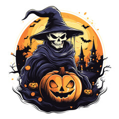 T-shirt or poster design with illustration on Halloween theme - 624379203