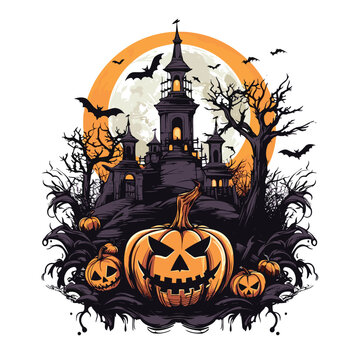 T-shirt or poster design with illustration on Halloween theme