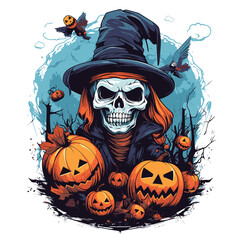 T-shirt or poster design with illustration on Halloween theme - 624379494