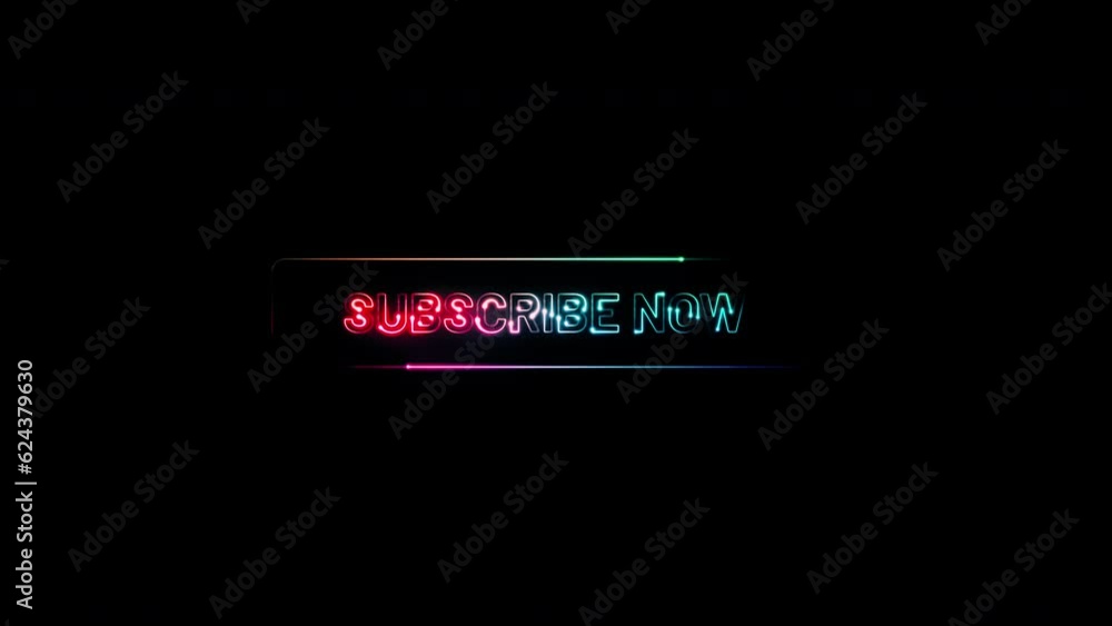 Poster subscribe glow colorful neon laser text effect animation on black abstract background.