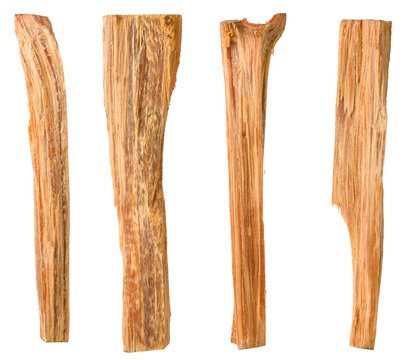 Aromatic cedar wood sticks isolated on white background, top view.