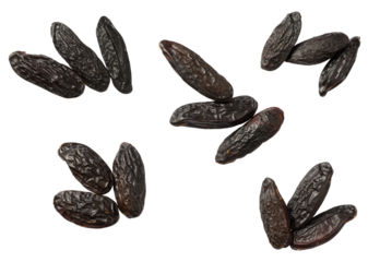 Tonka beans isolated on white background, top view.