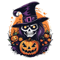 T-shirt or poster design with illustration on Halloween theme - 624380608