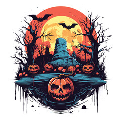 T-shirt or poster design with illustration on Halloween theme - 624380699