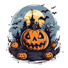 T-shirt or poster design with illustration on Halloween theme - 624380835