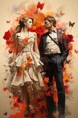 Fototapeta premium A man and a woman standing next to each other. Generative AI. Concept drawing to illustrate tensions and social issues in modern non-binary society.