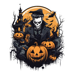T-shirt or poster design with illustration on Halloween theme - 624380891