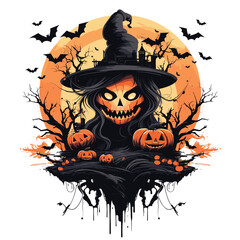 T-shirt or poster design with illustration on Halloween theme - 624381413