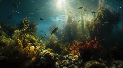 Fototapeta na wymiar Exploring the Enchanting Depths: A Journey into the Underwater World of Marine Life, generative AI