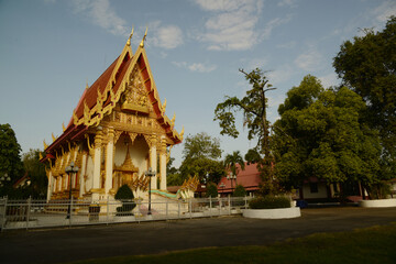 Buddhist church at the Wat Phra That Narai Jeng Weng temple. Which is an architectural style commonly seen in Thailand. Located at Sakhon Nakhon Province in Northeast of Thailand.