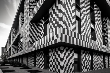 modern building facade with geometric patterns and lines, creating bold contrast, created with generative ai
