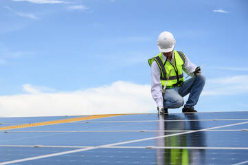 Engineer Inspector Quality in Solar Roof Panel Installation, Sustainable Photovoltaic Work for...