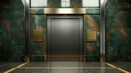 Vertical Mobility: Closed Elevator Door in a Contemporary Marble Building Lobby, Generative AI