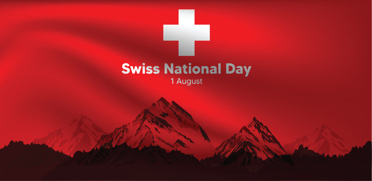 Swiss National Day vector poster 1 August with mountain