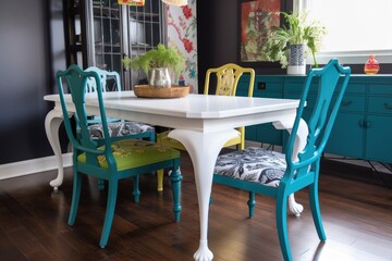 upcycled dining room set with eclectic mix of vintage and contemporary pieces, created with generative ai