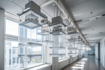 Obraz premium hierarchical ventilation system, with multiple levels of filtration, in hospital, created with generative ai